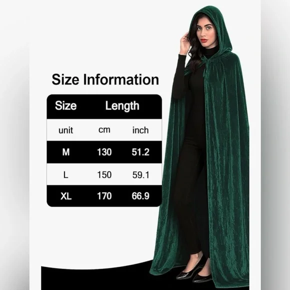 ✨ Enchantress Energy ✨ Emerald Velvet Hooded Cloak Gothic Witchy Cape NEW NWT M - Picture 4 of 5